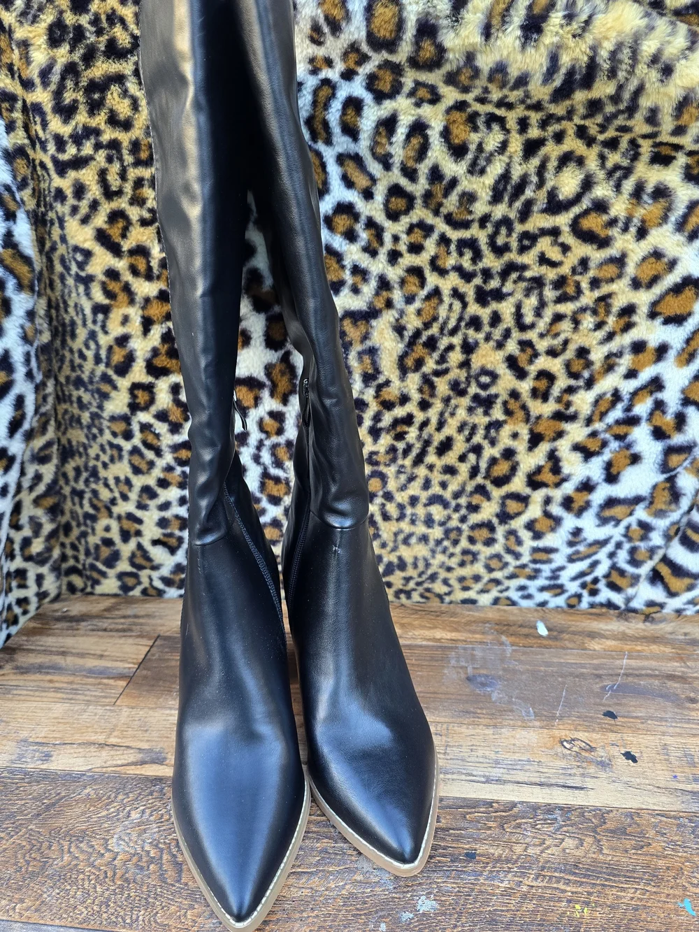 Black Knee High Block Heel Women's Boots Size 7